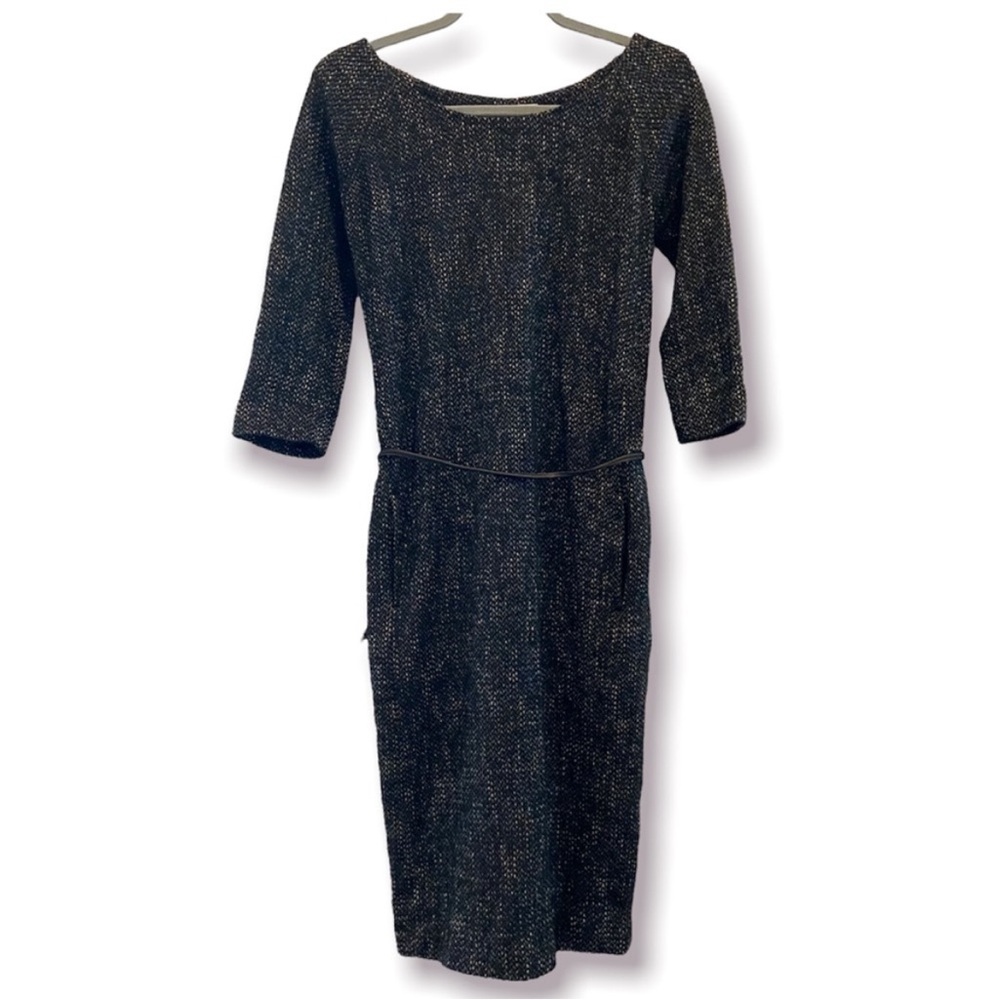 HUMANOID Wool Blend Tweed Shift Dress w/ Pigskin Belt XS